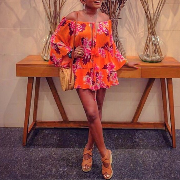 Foxy 5 🌟Fave! Ibiza Electric Orange Floral Romper - Picture 6 of 7